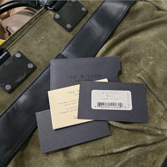 🐢 Rag & Bone New York Olive Green Suede Pilot Bag Large - Picture 17 of 17